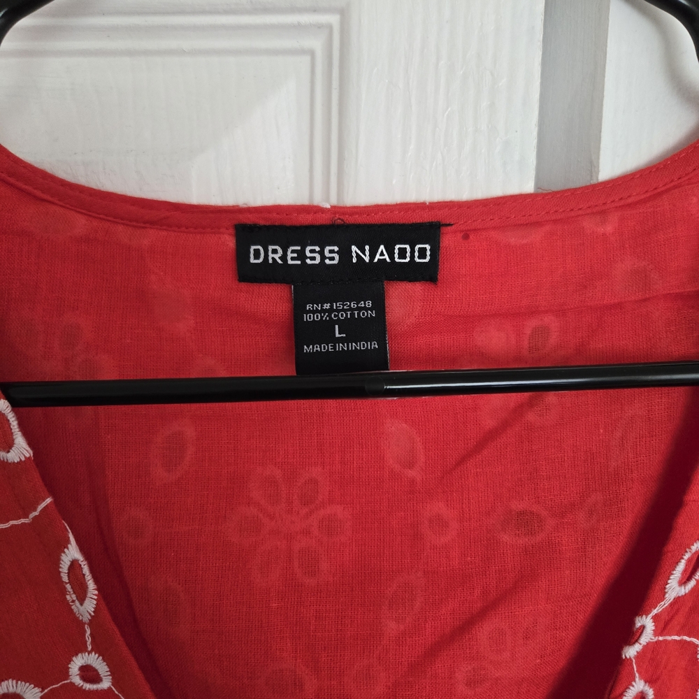 Vibrant Orange Red V-Neck Puff Sleeve Sundress - Picture 7 of 13